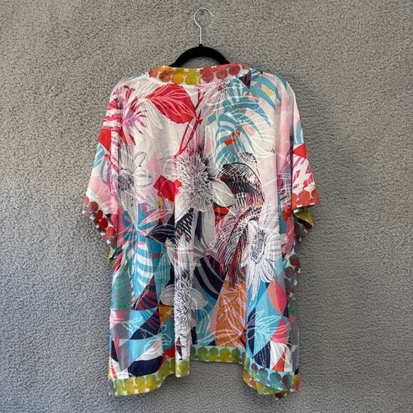 Womens Top Cardigan Tropical Multicolor Burnout open Front Jacket S/M - Picture 9 of 9